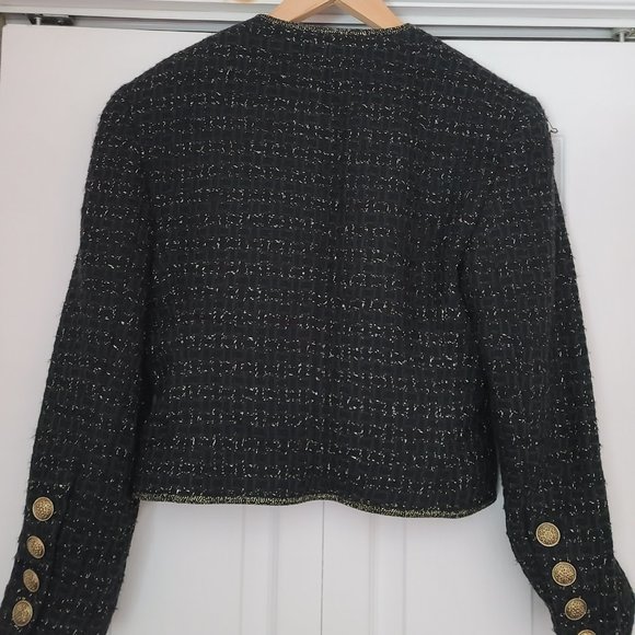 JAEGER UK Black & Gold Tweed Evening Jacket - Picture 3 of 11